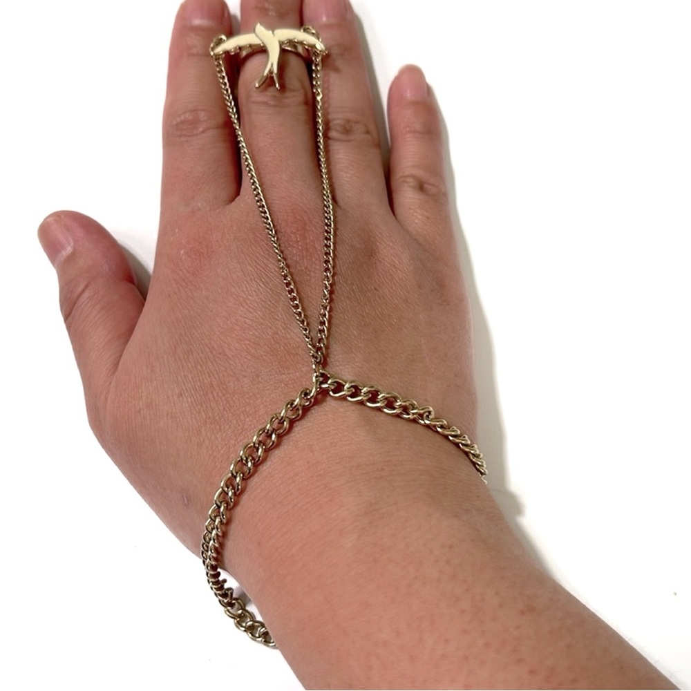 Gold Hand Chain Bird Ring